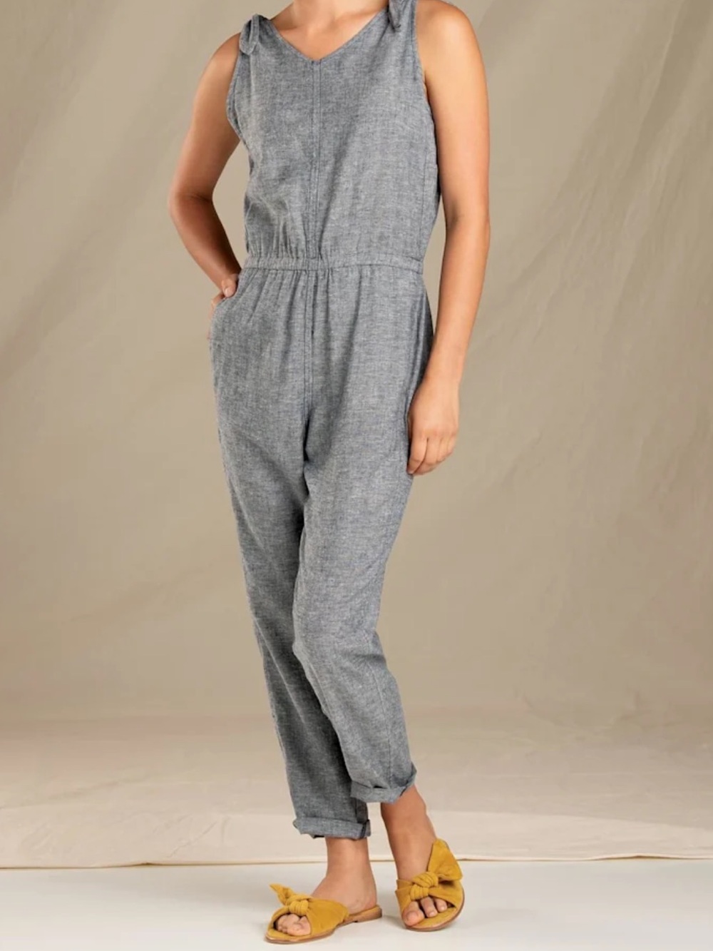 Toad & Co Tara Hemp Sleeveless Jumpsuit Blue Chambray Size M